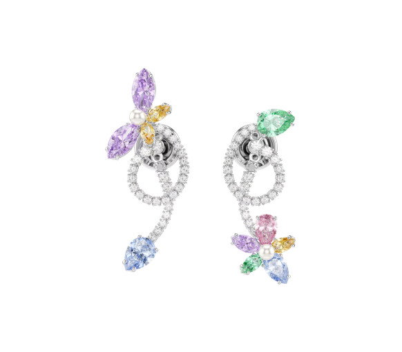 Luxoia - Swarovski x Ariana Grande Drop Earrings with ear jacket Mixed cuts Dragonfly Flower Multicolored Rhodium plated - 5749190