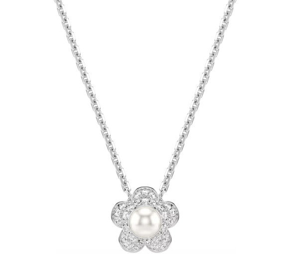 Luxoia - Swarovski x Ariana Grande Necklace Crystal Pearl Round cut Flower White Rhodium plated - 5755817