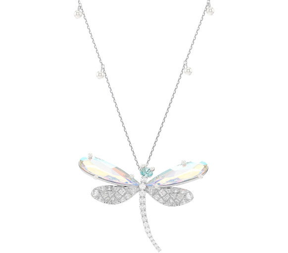 Luxoia - Swarovski x Ariana Grande Necklace and Brooch Crystal Pearl Mixed cuts Dragonfly White Rhodium plated - 5737429