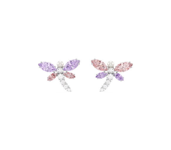 Luxoia - Swarovski x Ariana Grande Stud Earrings Mixed cuts Dragonfly Multicolored Rhodium plated - 5737371