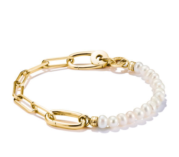 Luxoia - Thomas Sabo Charm Armband Paperclip und Perlen mit einem Connect Link vergoldet - C1209-430-14