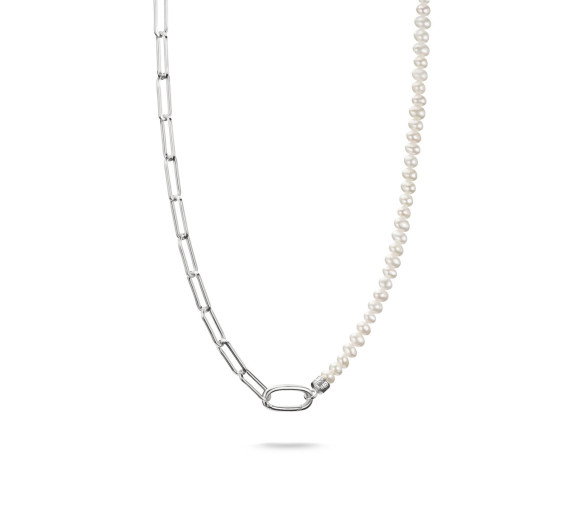 Luxoia - Thomas Sabo Charm Kette Paperclip und Perlen mit einem Connect Link Silber - C1211-082-14-L45