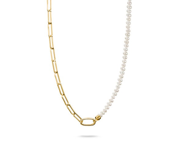 Luxoia - Thomas Sabo Charm Kette Paperclip und Perlen mit einem Connect Link vergoldet - C1211-430-14-L45