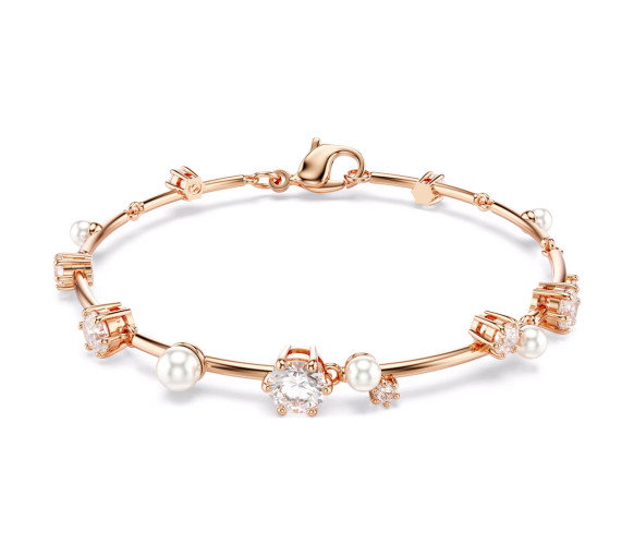 Luxoia - Swarovski Constella Tennis bracelet Crystal pearl Round cuts White Rose gold tone plated - 5729505