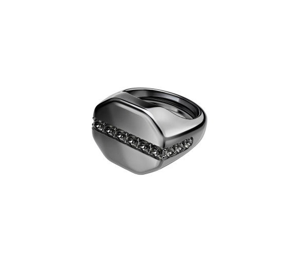 Luxoia - Swarovski Anello Dextera Forma ottagonale Taglio Round Nero Placcato rutenio
