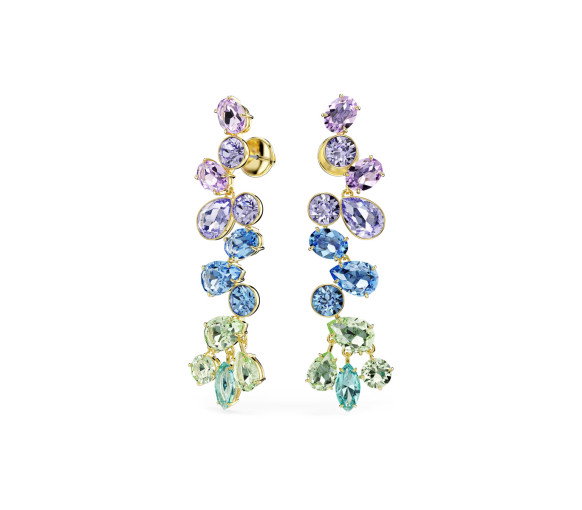 Luxoia - Swarovski Gema Drop Earrings Mixed cuts Chandelier Long Multicolored Gold tone plated - 5751294