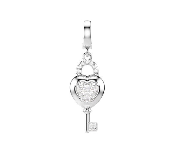 Luxoia - Swarovski Charm Idyllia Taglio misto Cuore con chiave Bianco Placcato rodio - 5742957
