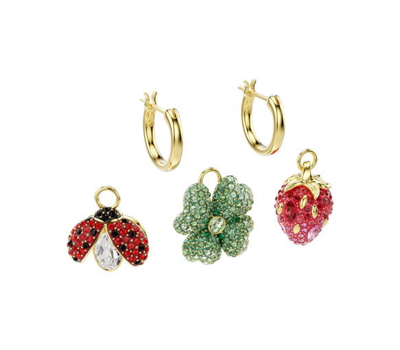 Luxoia - Swarovski Orecchini pendenti Idyllia Set Coccinella quadrifoglio fragola Multicolore Placcato color oro - 5742681