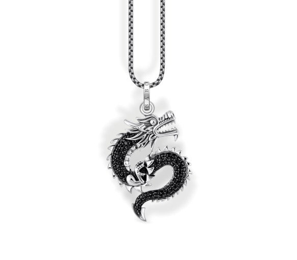 Luxoia - Thomas Sabo Halskette mit Drachen Anhänger und schwarzen Steinen Silber - KE2273-643-11-L50V