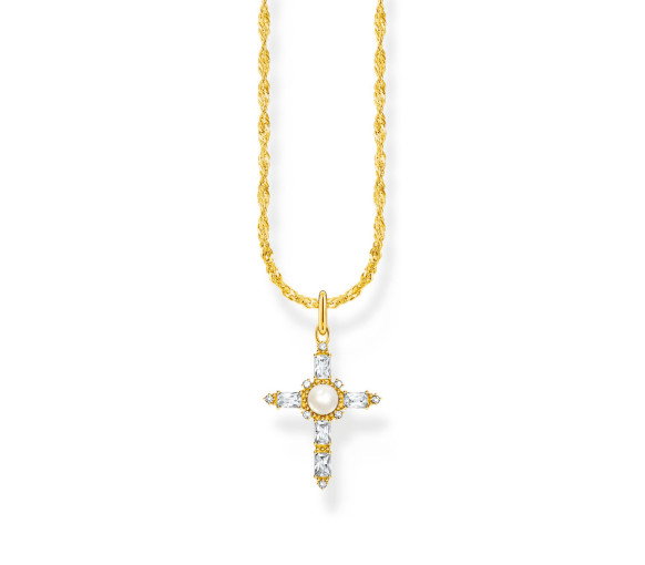 Luxoia - Thomas Sabo Halskette mit weissem Kreuzanhänger Cross Romance vergoldet - KE2296-445-14-L45V