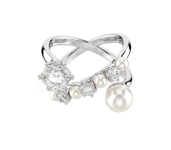 Luxoia - Swarovski Matrix Cocktail Ring Crystal pearl Round cut White Rhodium plated