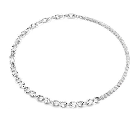 Luxoia - Swarovski Collana Matrix Forma a “S” Taglio Round Bianca Placcato rodio - 5747732
