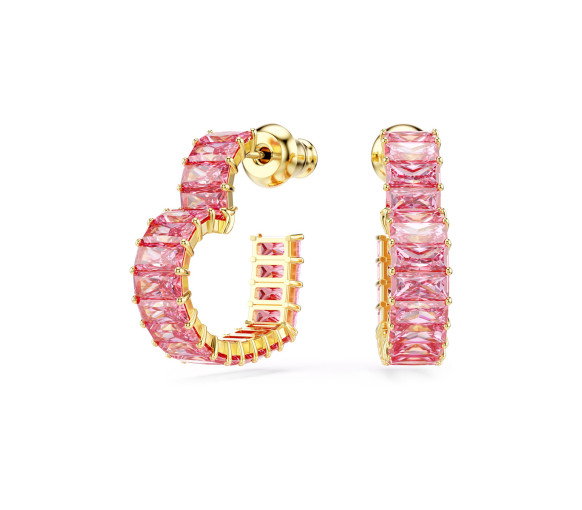 Luxoia - Swarovski Matrix Kreolen Baguette Schliff Herz Klein Rosa Goldlegierungsschicht - 5706340