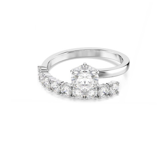 Luxoia - Swarovski Anello aperto Matrix Taglio Round Bianco Placcato rodio