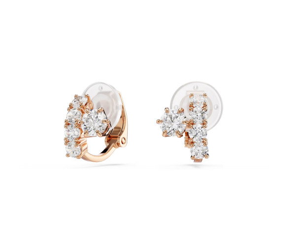Luxoia - Swarovski Matrix clip Earrings Round cut White 18K rose gold finish - 5763822