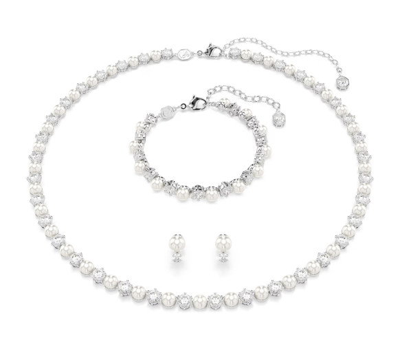 Luxoia - Swarovski Parure Matrix Perle de cristal Taille ronde Blanc Métal rhodié - 5742040