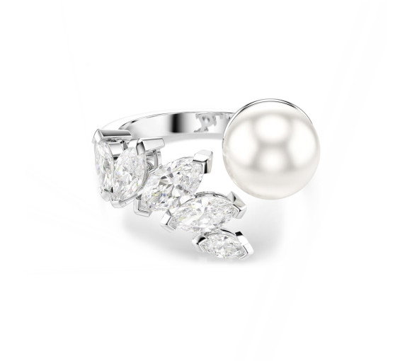 Luxoia - Swarovski Anello aperto Mesmera Crystal Pearl Taglio Marquise Bianco Placcato rodio