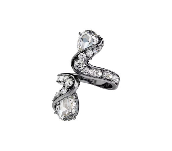 Luxoia - Swarovski The Vienna Collection open Ring Feather White Ruthenium plated
