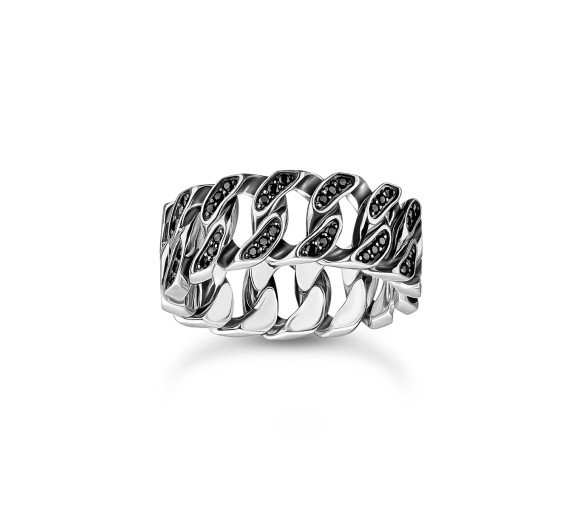Luxoia - Thomas Sabo Ring Kettenglieder schwarze Steine breit Silber - TR2501-643-11