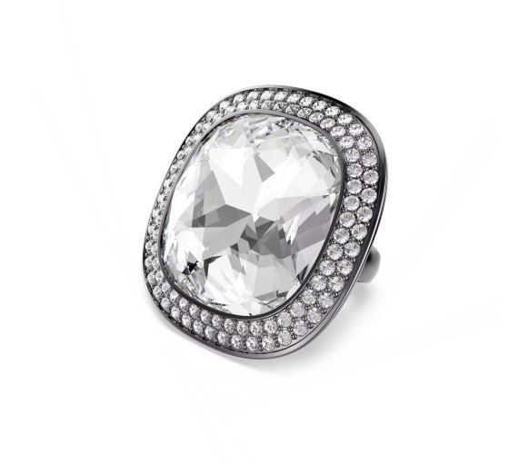 Luxoia - Swarovski Anello cocktail Una Angelic Taglio Cushion Bianco Placcato rutenio