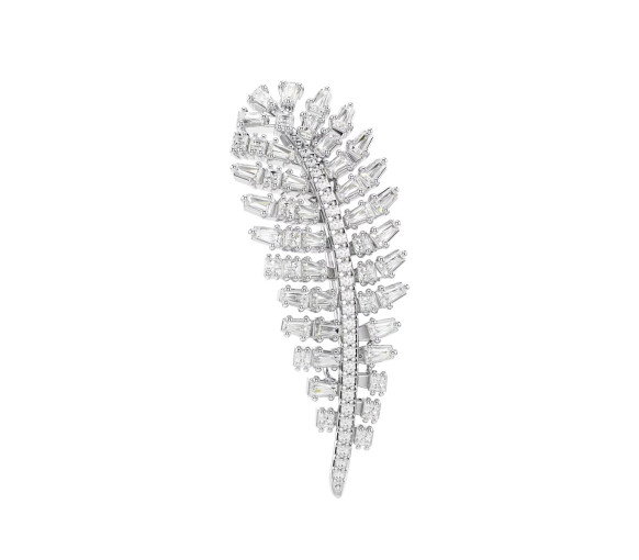 Luxoia - Swarovski Vienna Brooch Mixed cuts Feather White Rhodium plated - 5760564