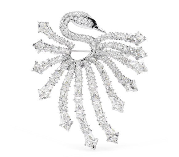 Luxoia - Swarovski Vienna Brosche Verschiedene Schliffe Schwan Weiss Rhodiniert - 5760065