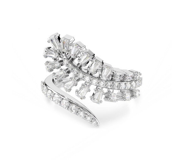 Luxoia - Swarovski Anello aperto Vienna Taglio misto Piuma Bianco Placcato rodio